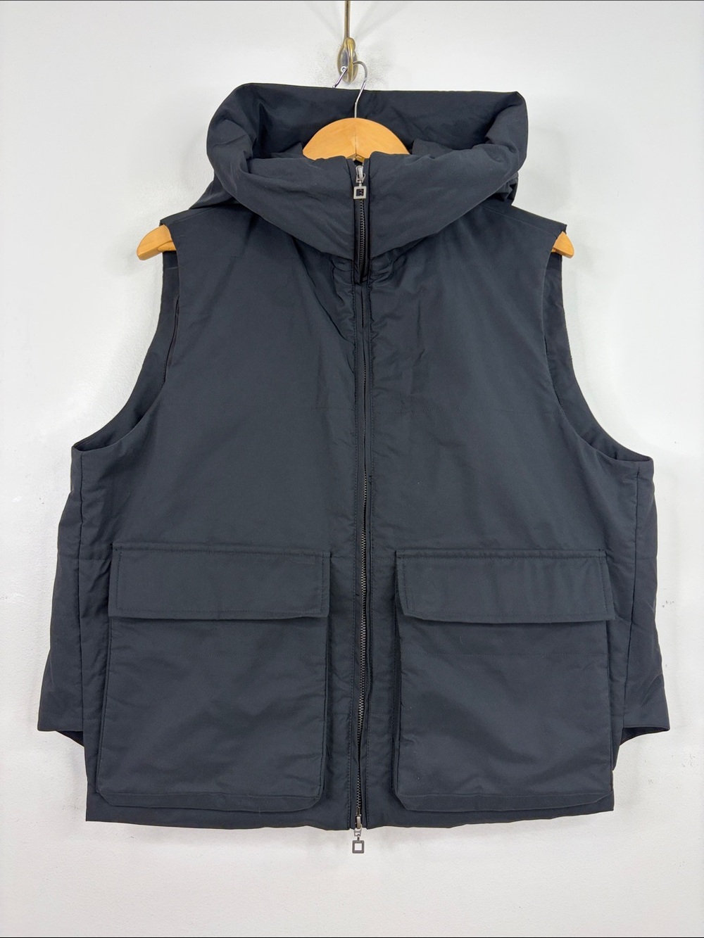 Sarah Pacini Puffer Vest Womens 2 Medium Black Hooded Utility Sleeveless Jacket